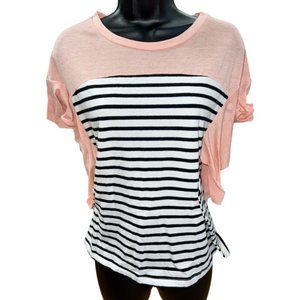 Umgee USA Striped Flutter Sleeve T Shirt Tee Sz S